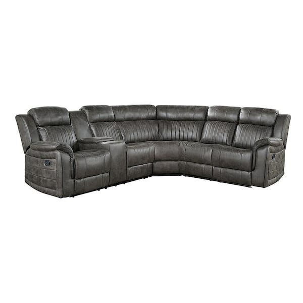 Homelegance Morelia 99 in. Flared arm 3-piece Microfiber Reclining Sectional Sofa in Brownish Gray with Left Console