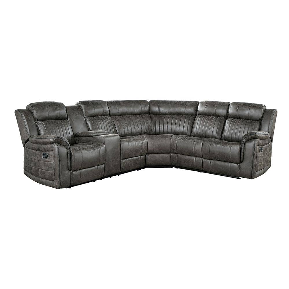 Morelia 99 in. Flared arm 3-piece Microfiber Reclining Sectional Sofa in Br