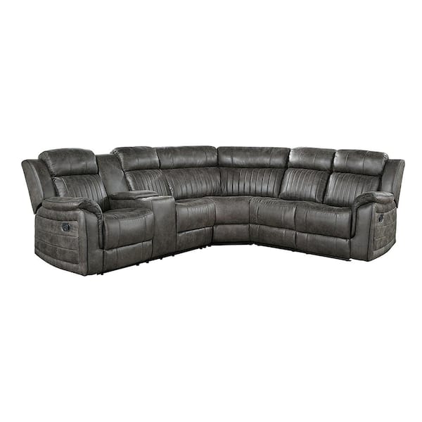 Lazzara Morelia 99 in. Flared arm 3-piece Microfiber Reclining Sectional Sofa in Brownish Gray with Left Console