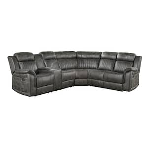 Morelia 99 in. Flared arm 3-piece Microfiber Reclining Sectional Sofa in Brownish Gray with Left Console