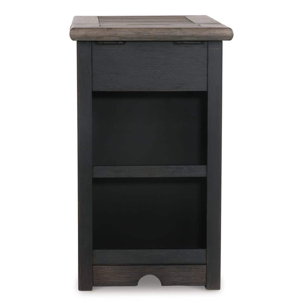 Black and Brown Rectangular Wood Chairside Table with Storage