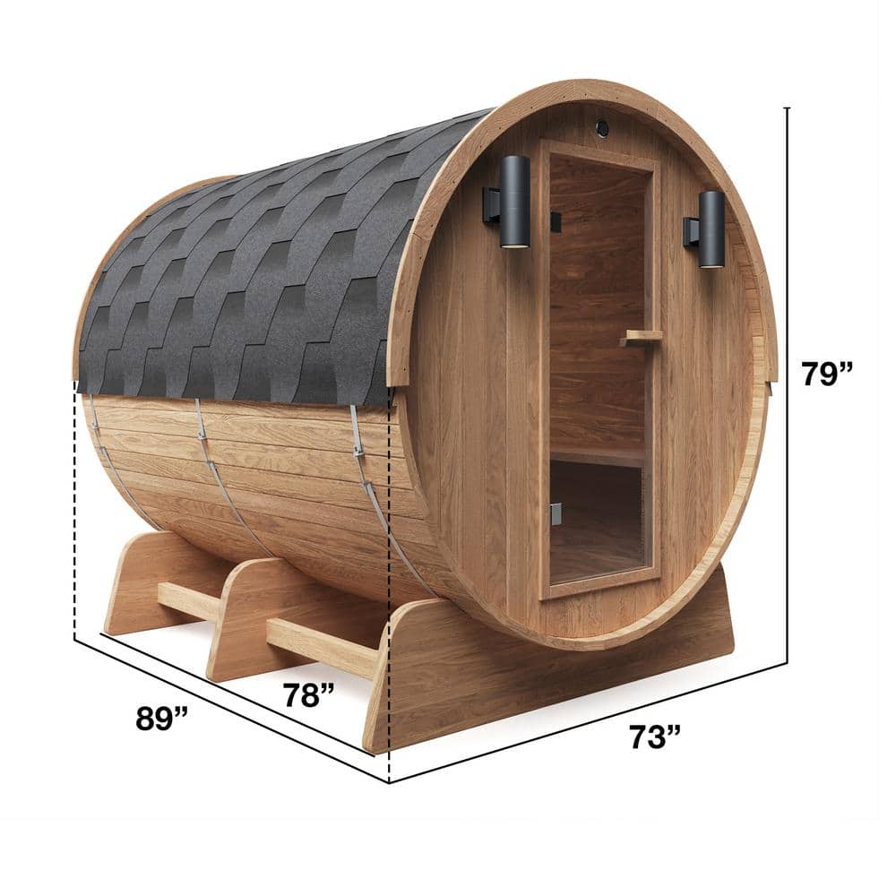 Outdoor Red Cedar Barrel Sauna with Heater and Roof