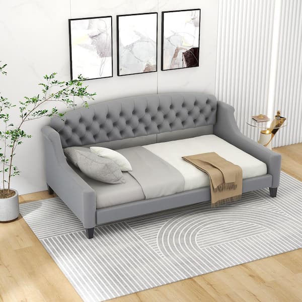 Harper & Bright Designs Modern Luxury Tufted Button Gray Twin Size Daybed