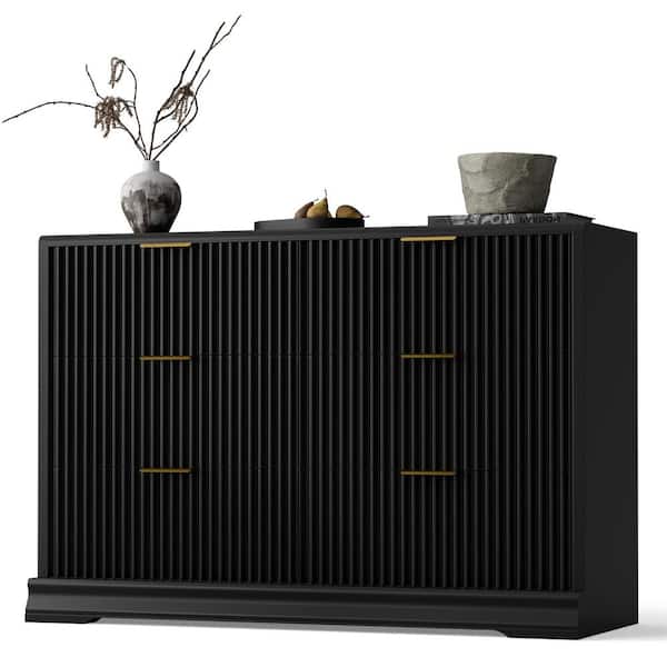 LACOO Elegant Fluted 48 in. Black Dresser, 6 Spacious Drawers with Smooth Gliding Runners, Multi-Purpose Organizer V-WD-0963A-0 - The Home Depot LACOO Elegant Fluted 48 in. Black Dresser, 6 Spacious Drawers with Smooth Gliding Runners, Multi-Purpose Organizer V-WD-0963A-0 - The Home Depot