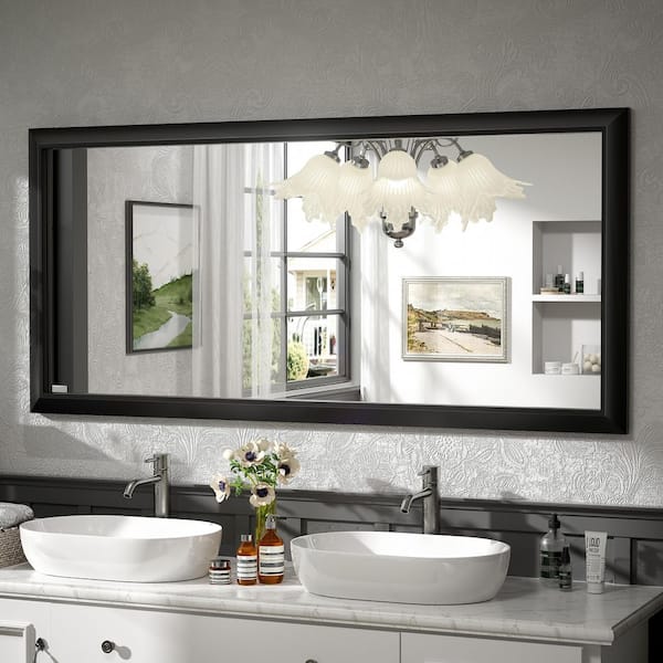 60 in. W x 28 in. H Rectangular Aluminum Alloy Framed and Tempered Glass Wall Bathroom Vanity Mirror in Matte Black