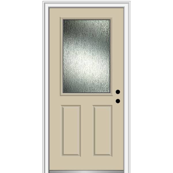 MMI Door Rain Glass 32 in. x 80 in. Left-Hand Inswing 1/2 Lite 2-Panel Painted Wicker Prehung Front Door on 4-9/16 in. Frame