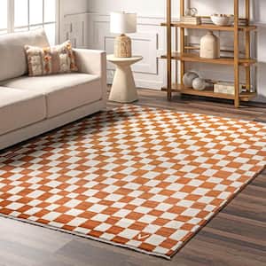 Dominique Abstract Checkered Fringe Orange 6 ft. 7 in. x 10 ft. 2 in. Area Rug