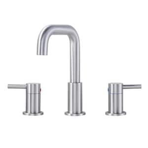 8 in. Widespread Double Handle High-Arc Bathroom Faucet with Pop-up Drain in Brushed Nickel