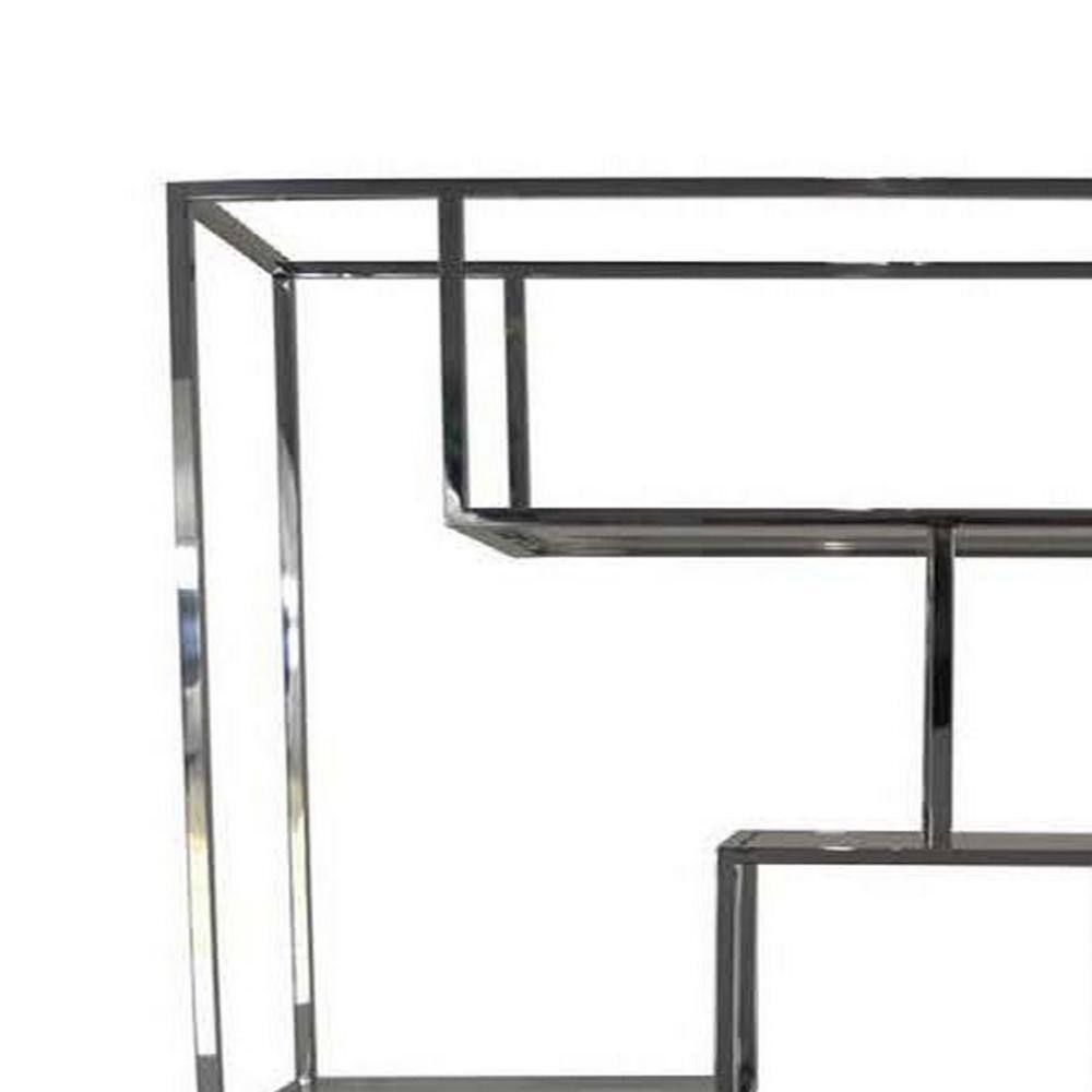Adena Tall Silver Metal Plant Stand with Geometric Shelves