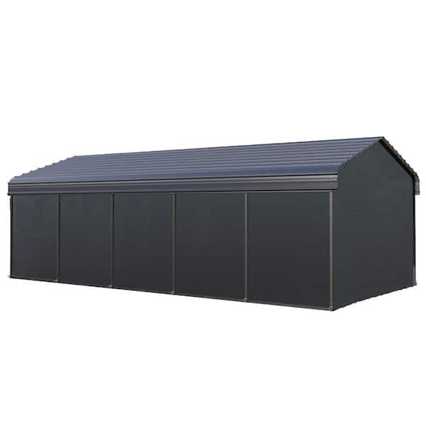 PHI VILLA 12 ft. W x 25 ft. D Galvanized Steel Carport Car Canopy Shelter with Sidewalls Enclosure Kit