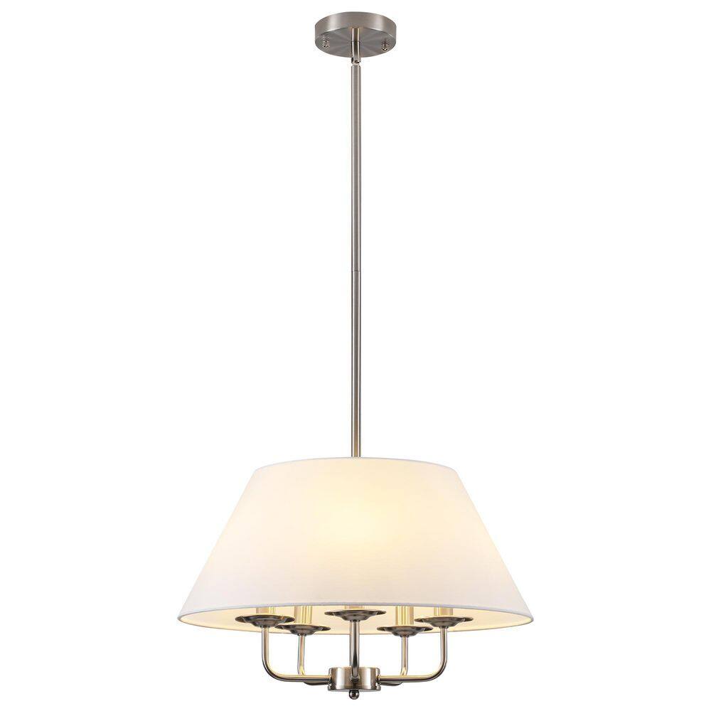 Modern Farmhouse Sand Nickel 18.9 in. 5-Light Pendant Light with Cone Pure White Fabric Shade price history on PriceWatchPro