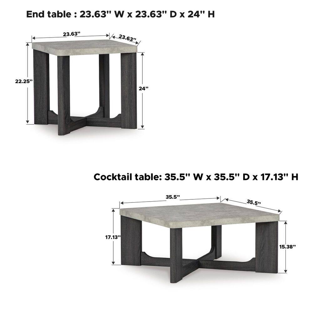 Gray Square Faux Cement and Wood Coffee Table Set