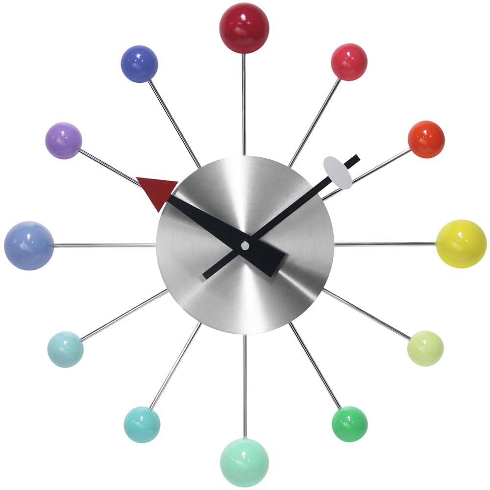 Infinity Instruments Orb Spoke Rainbow Aluminum Wall Clock, 15 in