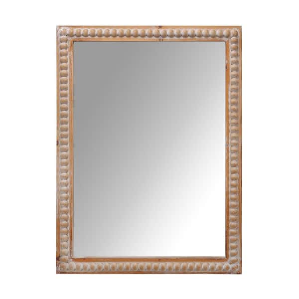 Unbranded Antique Natural 22 in. W x 30 in. H Farmhouse Rectangle Wood Framed Bathroom Vanity Mirror with Beading, for Home Decor