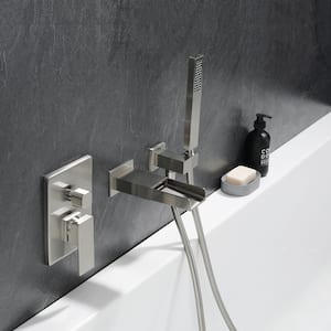 Single-Handle Wall Mount Roman Tub Faucet with Hand Shower in Brushed Nickel (Valve Included)