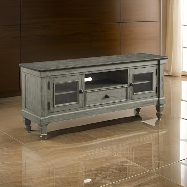 Benjara Brown, Gray and Black TV Stand Fits TVs up to 59 to 64 in. with 1 Drawer and 2 Cabinets