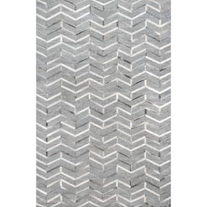 Jacqui Leather Blend Chevron Gray 8 ft. x 10 ft. Modern Area Rug