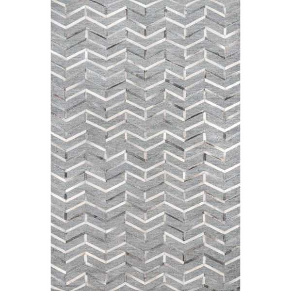 nuLOOM Jacqui Leather Blend Chevron Gray 8 ft. x 10 ft. Modern Area Rug