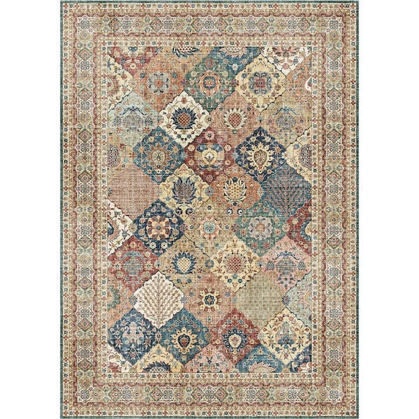 Crystal Print Cinzia Bronze 5 ft. x 7 ft. Border Indoor Area Rug