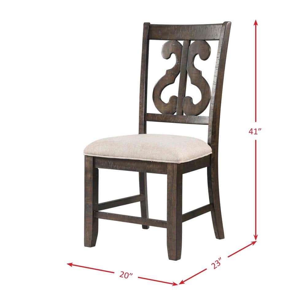 Smokey Walnut Wooden Swirl Back Upholstered Side Chair
