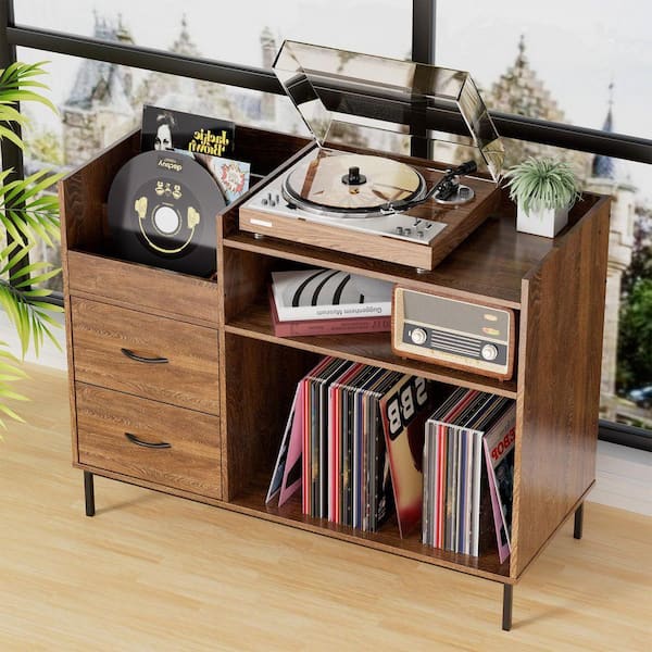 Novogratz Concord Walnut Turntable Stand with Drawers 1323222COM