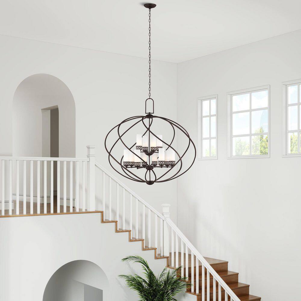 Westfield Olde Bronze 12-Light Foyer Chandelier with Satin Opal White Glass
