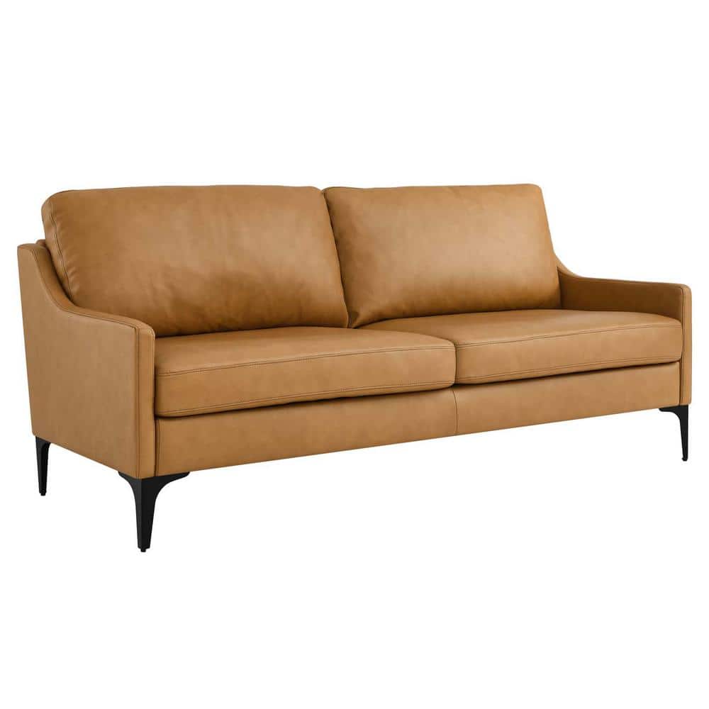 Reviews for MODWAY Corland 74 in. Slope Arm Leather Sofa in Tan Pg 1