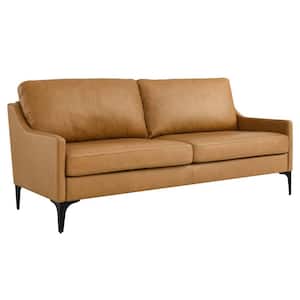 Corland 74 in. Slope Arm Leather Sofa in Tan