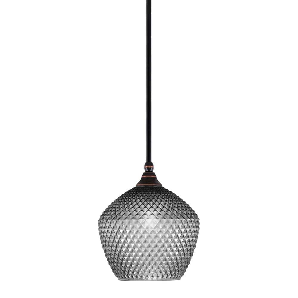 Sparta 100-Watt 1-Light Black Copper Mini Pendant Light with Smoke Textured