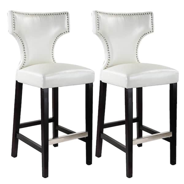 CorLiving Antonio 29 in. White Bonded Leather Bar Stool (Set of 2)