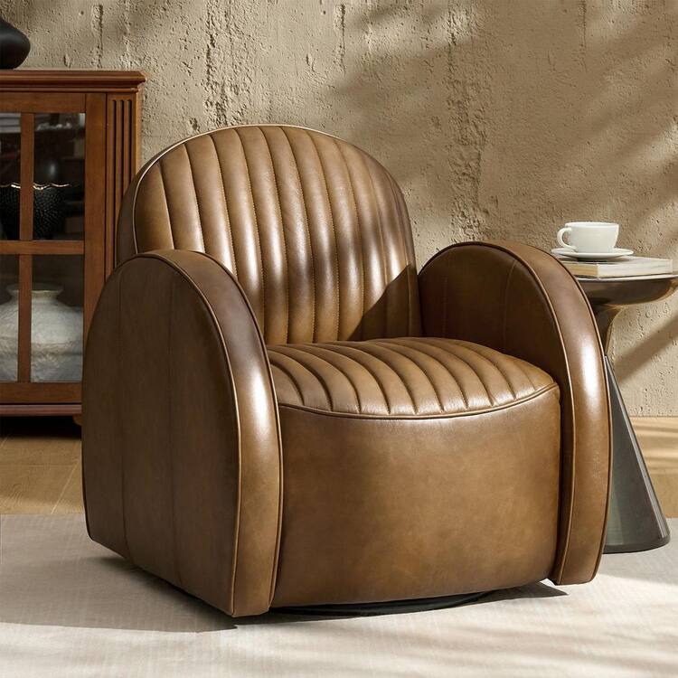 JAYDEN CREATION Briana Camel Genuine Leather Accent Chair with Swivel ...