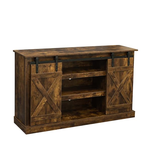 aisword 54 in. Dark Oak Farmhouse Sliding Barn Door Ranch Rustic Style TV Stand Up to 65 in.
