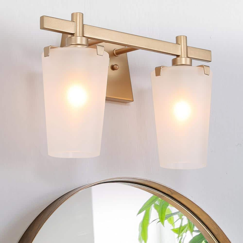 Uolfin 2-Light Modern Gold Linear Bathroom Wall Sconce with Frosted ...