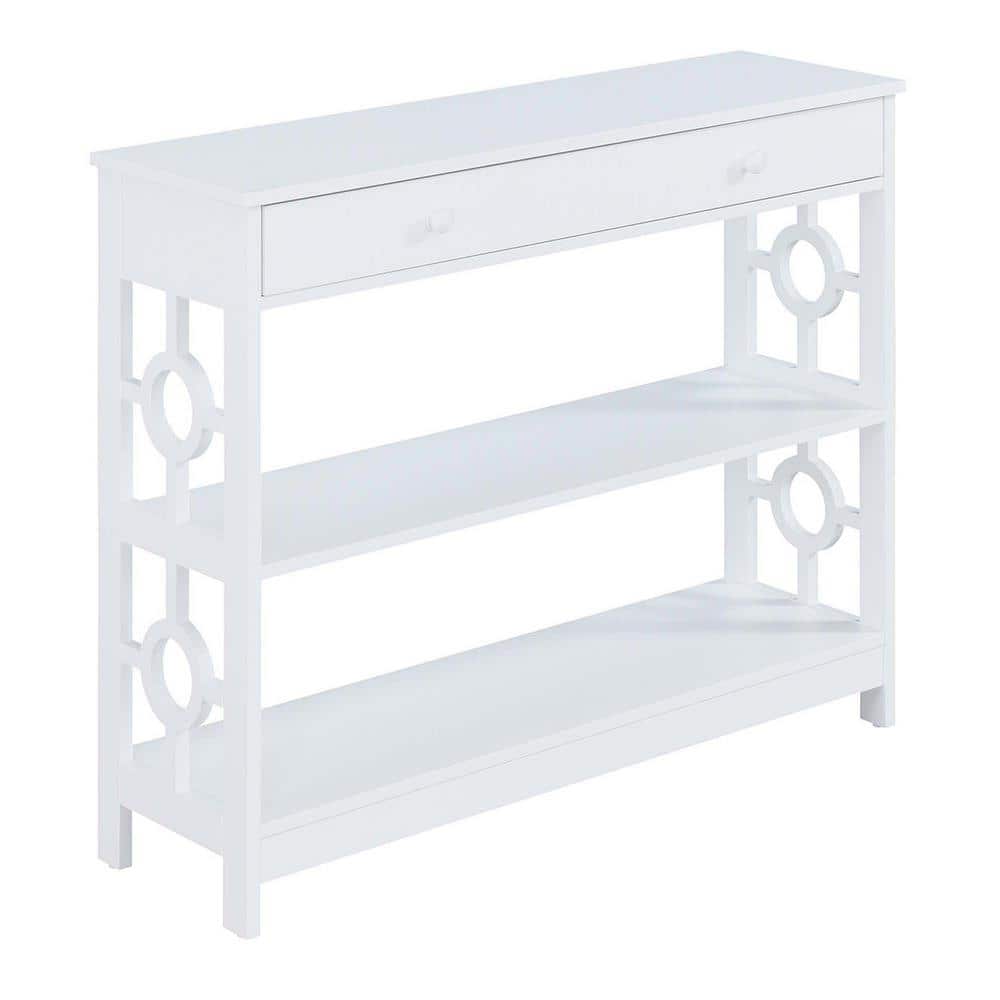 Ring 40 in. White Standard Height Rectangle Wood Top Console Table with Drawer and Shelf