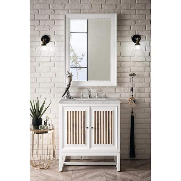 James Martin Vanities Athens 30.0 in. W x 23.5 in. D x 34.5 in. H Single Bathroom Vanity Glossy White and Victorian Silver Quartz Top