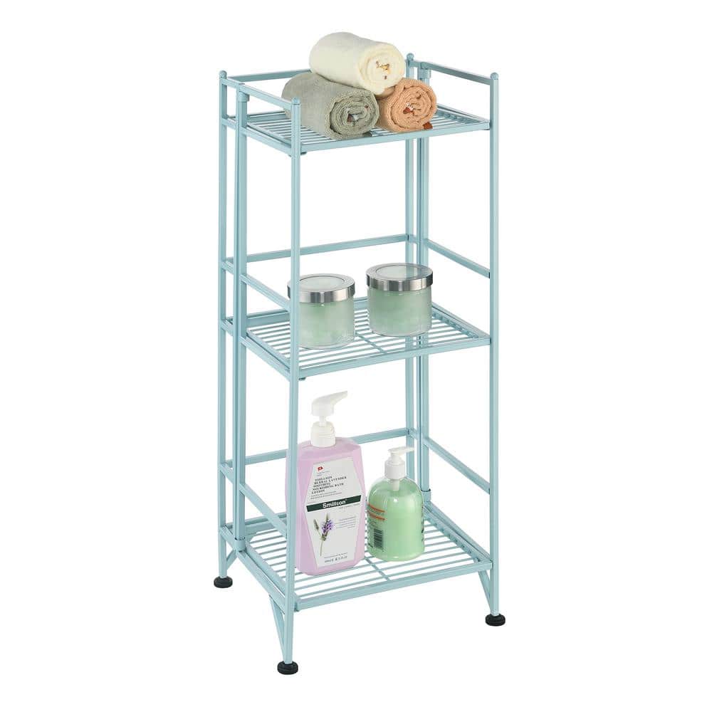 Sea Foam Blue Adjustable 3-Tier Folding Metal Shelf