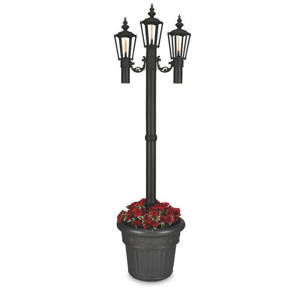 Patio Living Concepts Newport Park Style Citronella Flame Outdoor Post Lantern Black with Planter