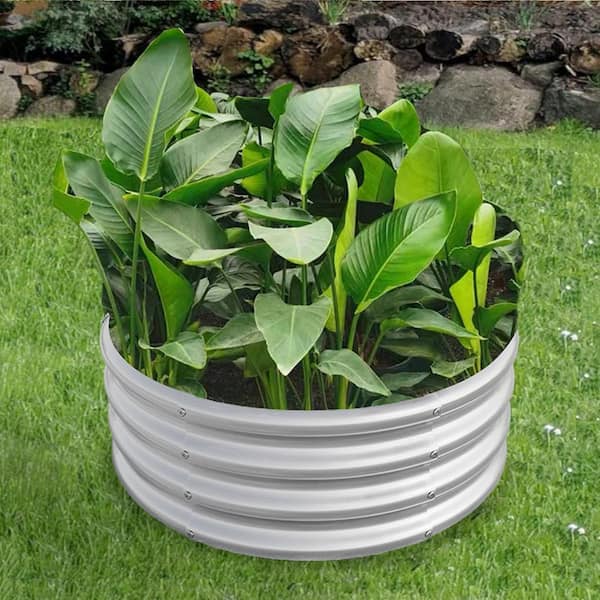 2.67 x 2.67 x 0.95 ft. Silver Galvanized Steel Round Outdoor Raised Beds Metal Garden Planter Box for Vegetables Flowers