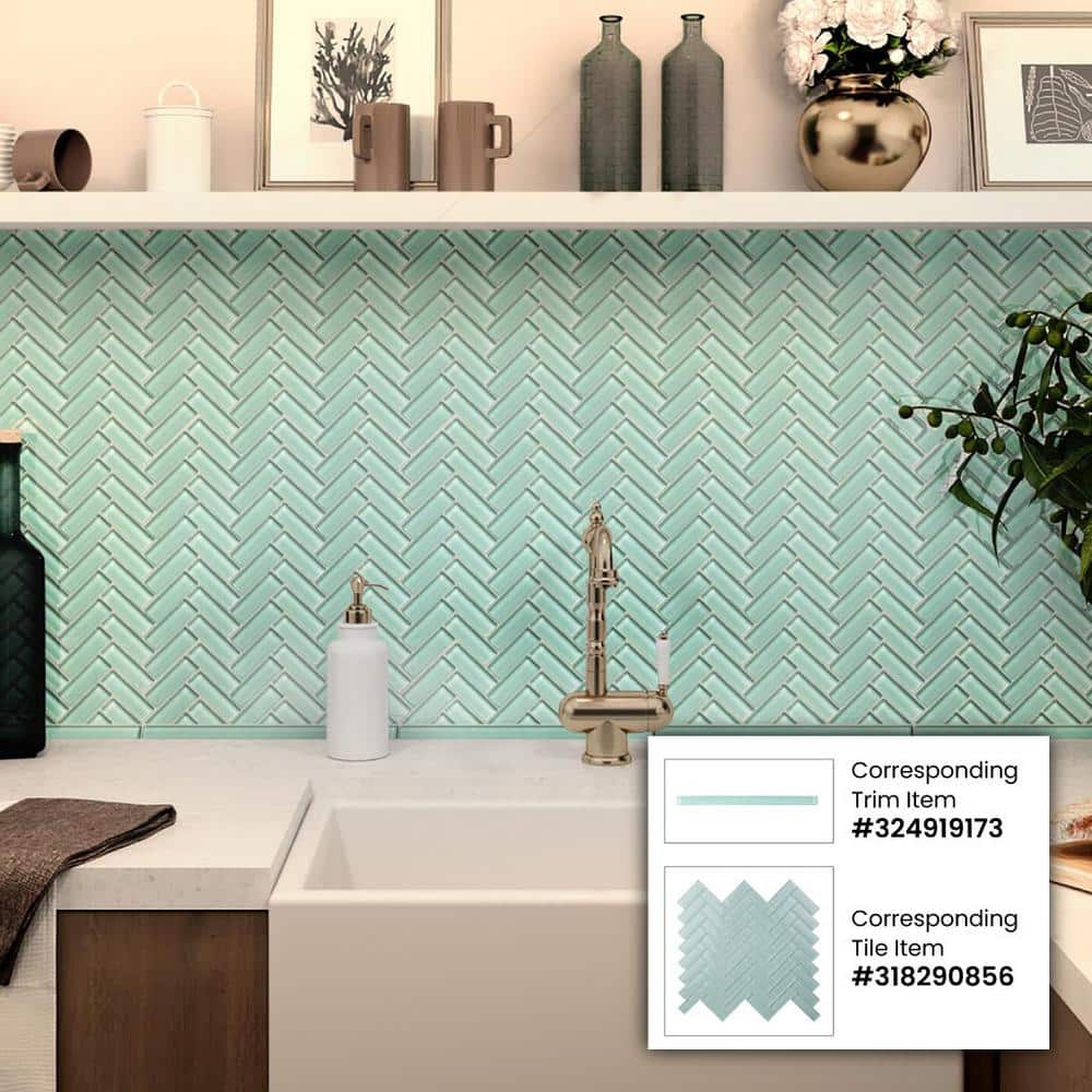 11"X 12.6" Herringbone Polished Glass Mosaic Tile