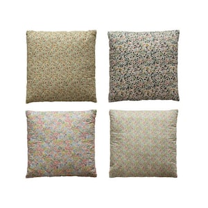 Cotton Printed Pillow with Ditsy Floral Pattern (Set of 4)