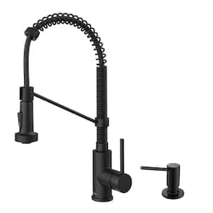 Bolden Single Handle Pull Down Sprayer Kitchen Faucet with Soap Dispenser in Matte Black