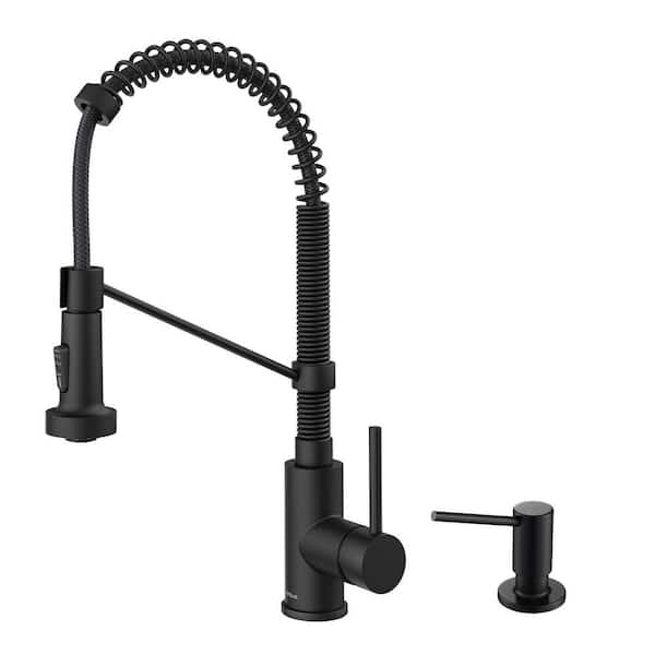 KRAUS Bolden Single Handle Pull Down Sprayer Kitchen Faucet with Soap Dispenser in Matte Black
