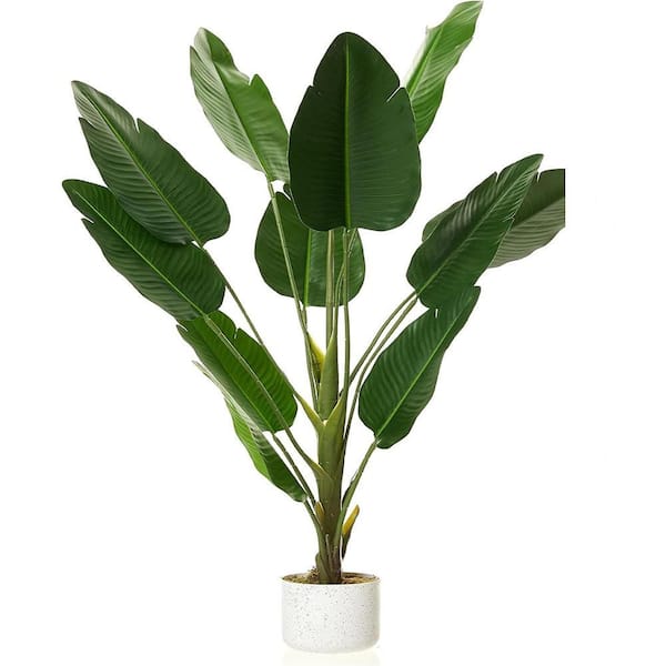 Gravee 3.9 ft. Artificial Bird of Paradise Banana Leaf Plant in Pot -  Realistic Traveler's Banana Faux Palm Tree with 12 Leaves PHK_36FAN65G-WLS