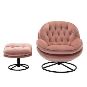 Velvet Swivel Accent Pink Chair with Ottoman or Footrest for Living Room and Bedroom with 360° Swiveling