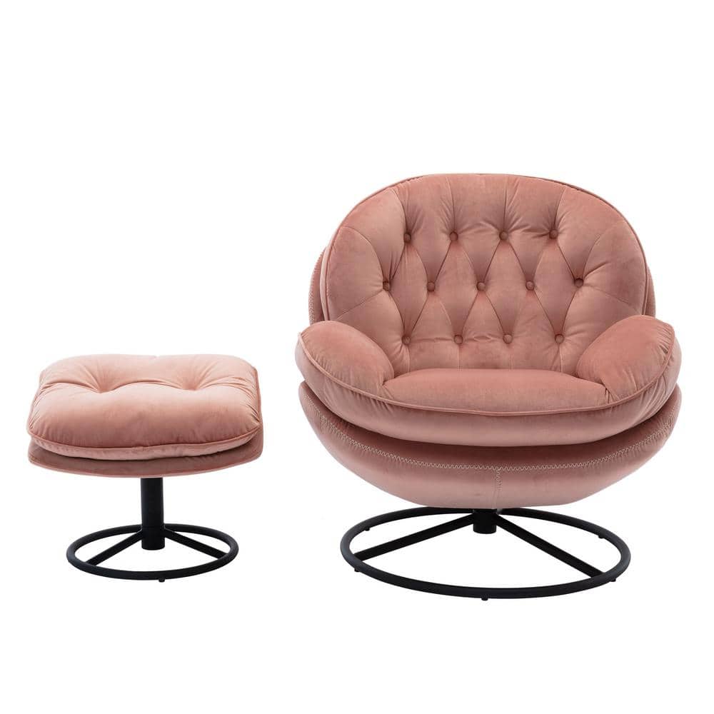 Pink Accent Chair With Ottoman