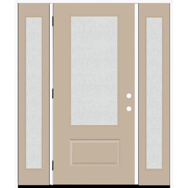 Steves & Sons Legacy 64 in. x 80 in. 3/4 Lite Rain Glass RHOS Sandstone Finish Fiberglass Prehung Front Door with dB 12 in. SL
