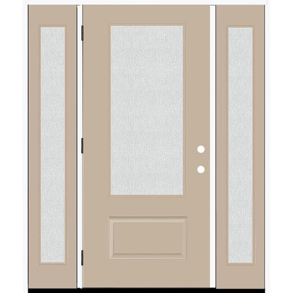 Steves & Sons Legacy 68 in. W. x 80 in. 3/4 Lite Rain Glass RHOS Primed Sandstone Finish Fiberglass Prehung Front Door Db. 14 in. SL