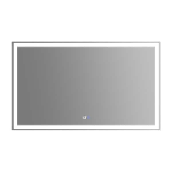 ANGELES HOME 60 in. W x 36 in. H Large Rectangular Frameless Wall Backlit Frontlit LED Bathroom Vanity Mirror in Silver, Dimmable