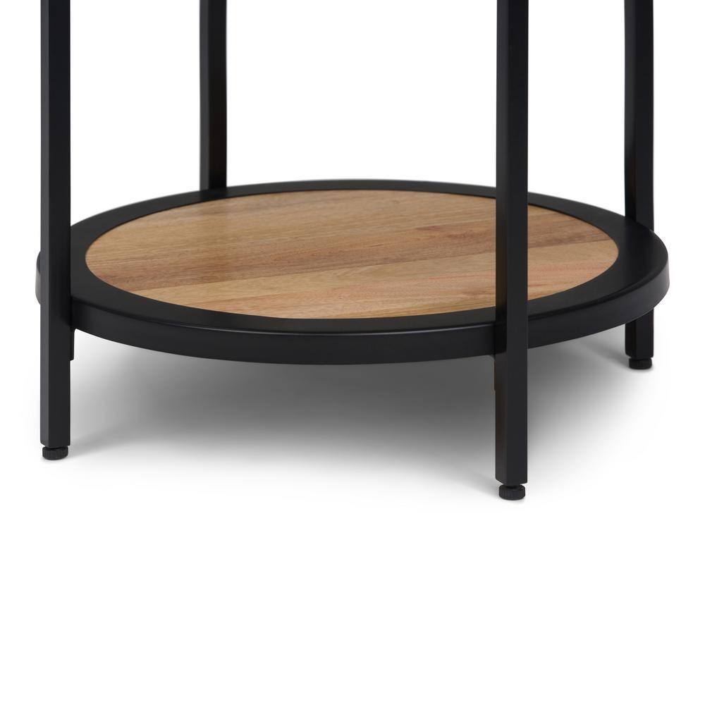 Simpli Home 18.5" Black Metal and Natural Wood Round Side Table
