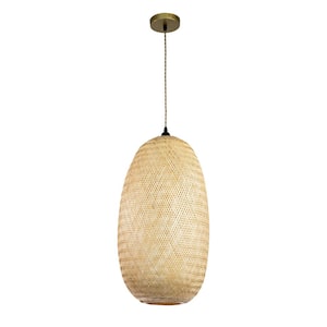 Emily 1-Light Rattan Pendant Light in Brass Coastal Boho Bedside Light Fixture Handmade Large Shade